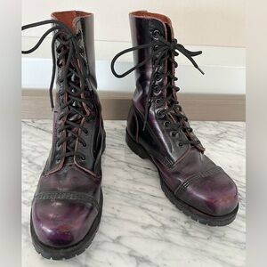 Underground Purple 10 Eye Tall Boots Sz 7 Steel Toe Leather UK England RARE